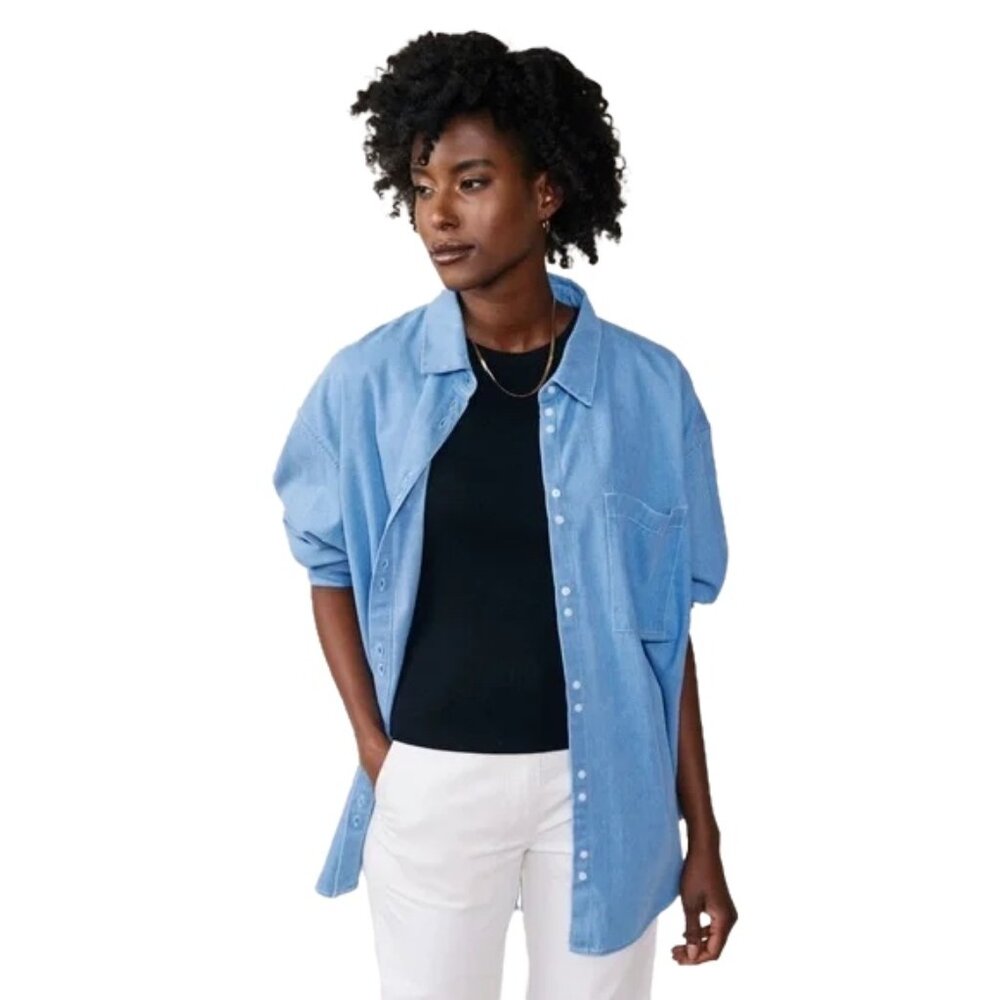 Able Crystal Oversized Denim Shirt Womens XL Closet Staple Travel